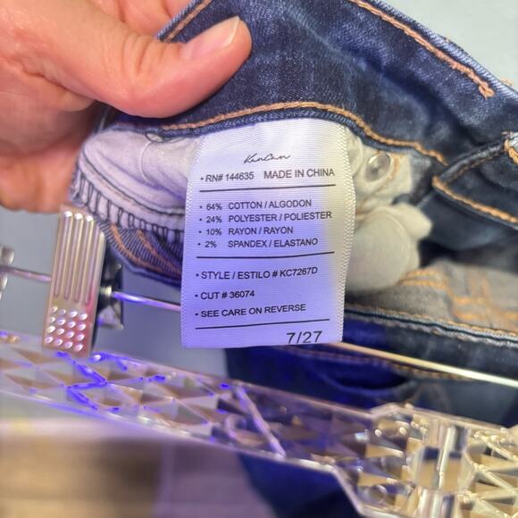 KanCan Dark Blue Cropped Skinny Jeans Raw Hem Size 7/27 - Picture 9 of 10